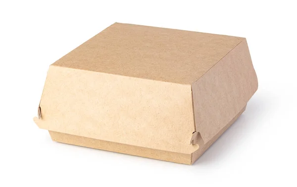 Hnědý Neoznačené Papírové Potravinové Krabice Izolované Bílém Pozadí — Stock fotografie