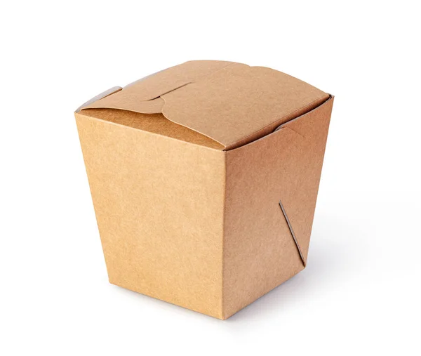 未加标签的褐色纸制食品盒 白色背景隔离 — 图库照片