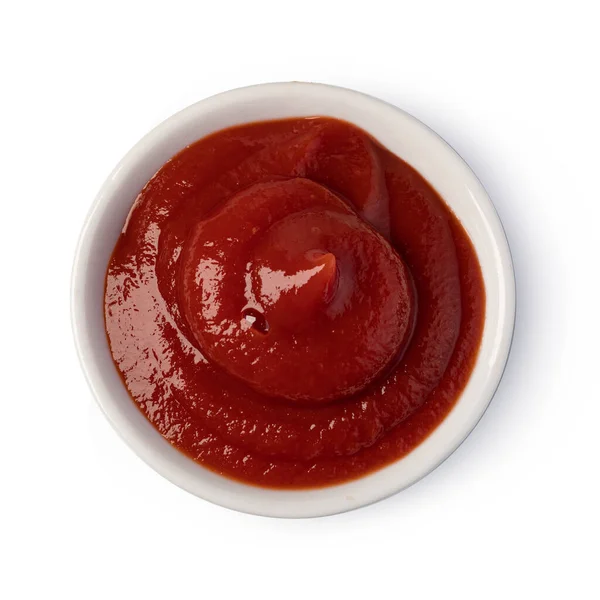 Schüssel Mit Ketchup Isoliert Auf Weißem Hintergrund — Stockfoto