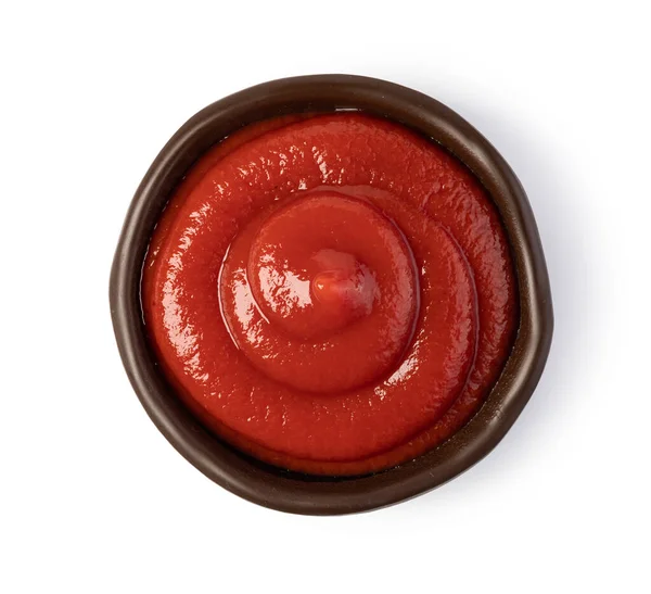 Kom Met Ketchup Geïsoleerd Witte Achtergrond — Stockfoto