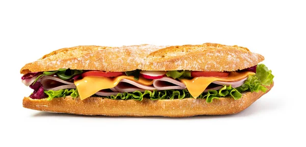 ハムと白地に隔離されたサンドイッチ — ストック写真