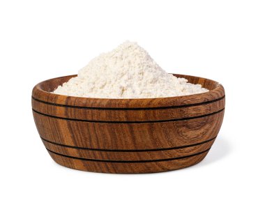 Beyaz arkaplanda izole edilmiş un kasesi