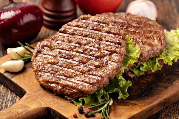 Fresh Meat Cutlets Wooden Background — Stok fotoğraf