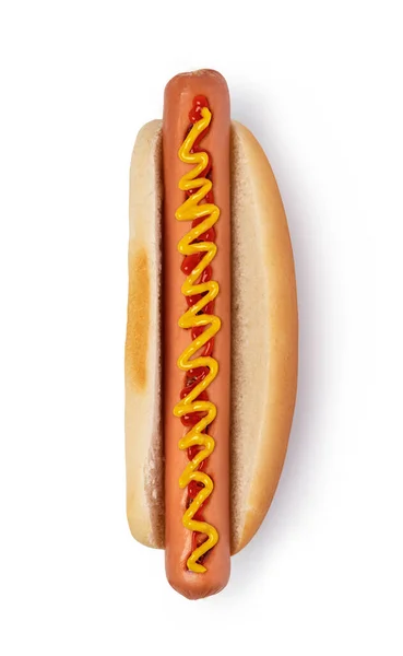 Hot Dog Ketchup Moutarde Isolé Sur Fond Blanc — Photo