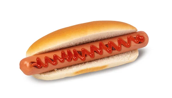 Hot Dog Con Ketchup Isolato Sfondo Bianco — Foto Stock