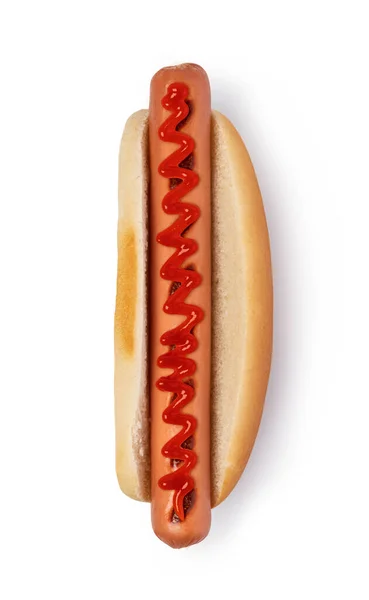 Hot Dog Con Ketchup Isolato Sfondo Bianco — Foto Stock