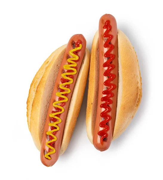 Hot Dog Ketchup Mustár Elszigetelt Fehér Alapon — Stock Fotó