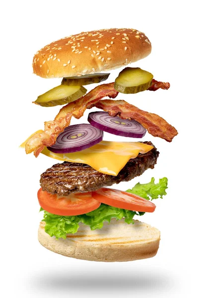 Fliegender Burger Isoliert Auf Weißem Hintergrund — Stockfoto