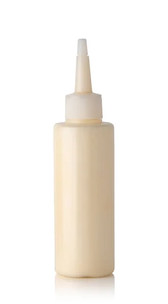 Plastic Flessen Mayonaise Geïsoleerd Een Witte Achtergrond — Stockfoto