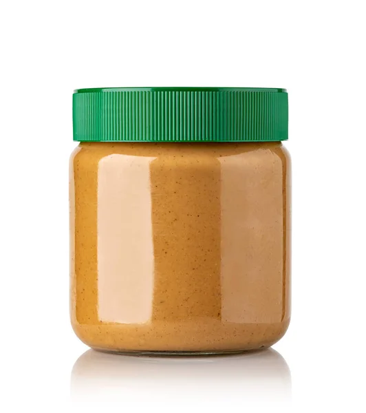 Frasco Manteiga Amendoim Sobre Fundo Branco — Fotografia de Stock