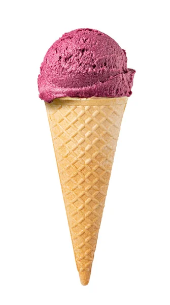 Blueberry Ice Cream Sorbet Cone Isolated White Background — Stock Photo, Image