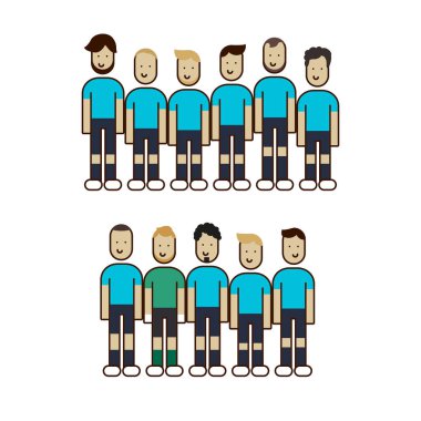 Futbol Takımı, değişik saç modelleri ve büyüme ile oyuncular