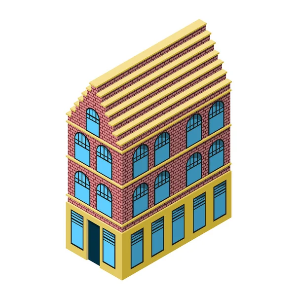 Isometrica vecchia casa olandese mattoni, icona del turismo, vettore — Vettoriale Stock