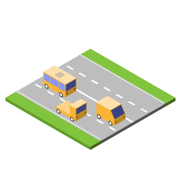 Cars are driving on the asphalt road, isometric style, traffic concept, vector illustration — Stock Vector