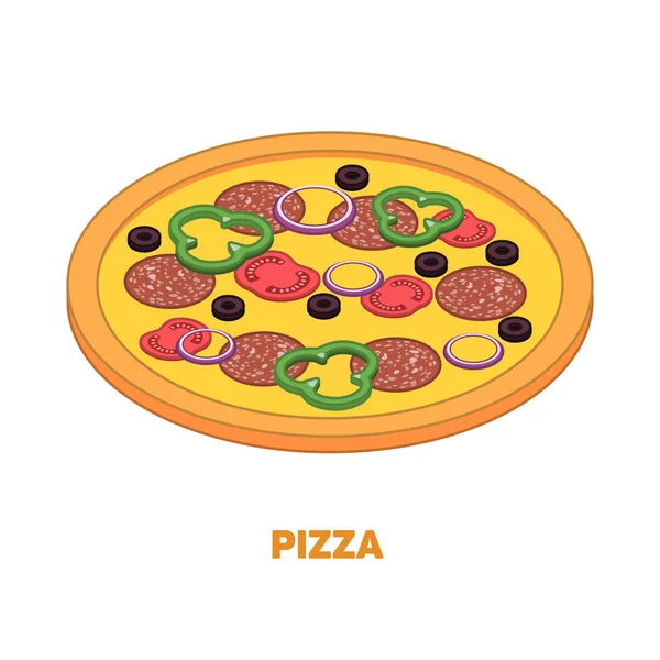 Pizza isometric icon, concept unhealthy food, fast food illustration — Stock Vector