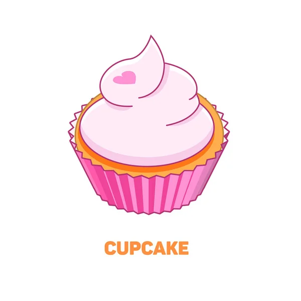 Cupcake med hjärtat färg isometrisk stilikon med kontur, fastfood koncept illustration — Stock vektor