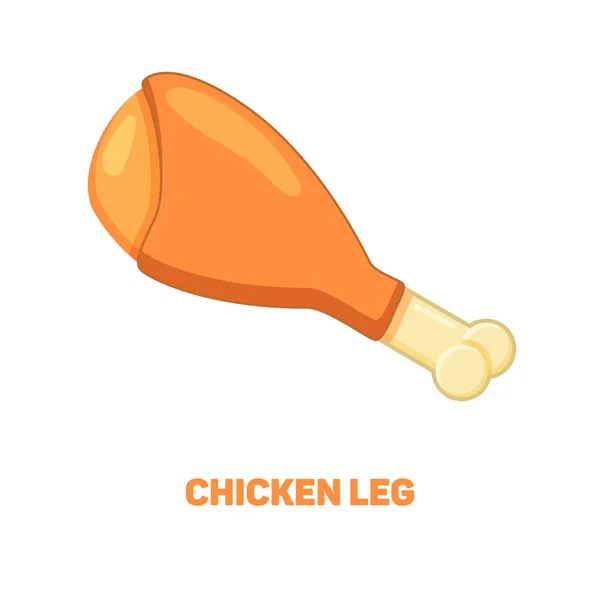 Fried chicken leg color isometric style icon with outline, fastfood concept illustration — Stock Vector