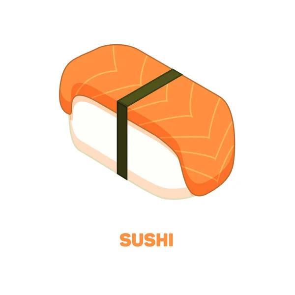 Sushi with salmon color isometric style icon with outline, fastfood concept illustration — Stock Vector