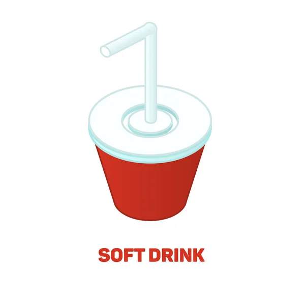 Иконка цвета чашки безалкогольного напитка в изометрическом стиле с наброском, иллюстрация концепции быстрого питания — стоковый вектор