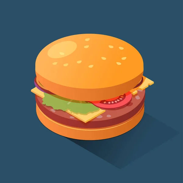 Icône isométrique hamburger, concept malsain, illustration de restauration rapide — Image vectorielle