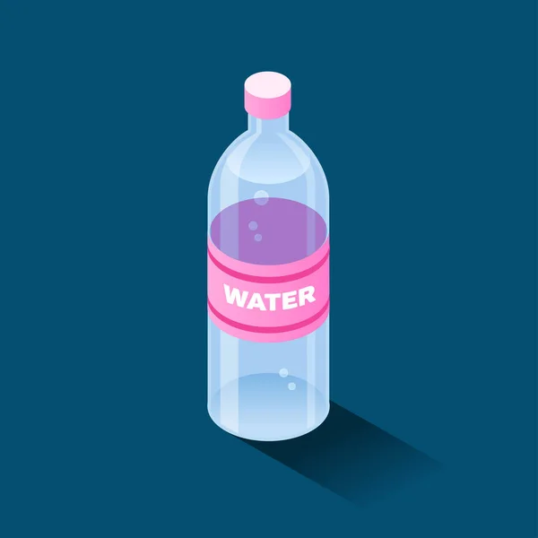 Fles water kleur isometrische stijlicoon met rand, voedsel concept illustratie — Stockvector