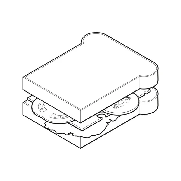 Libro para colorear icono de estilo isométrico sándwich, ilustración de concepto fastfood — Vector de stock