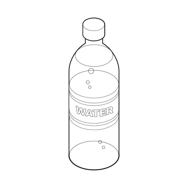 Flaska vatten isometrisk stil ikon målarbok, mat koncept illustration — Stock vektor
