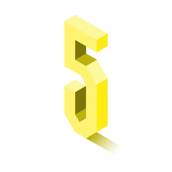 Icono isométrico de cinco amarillos, personaje 3d con sombra — Vector de stock