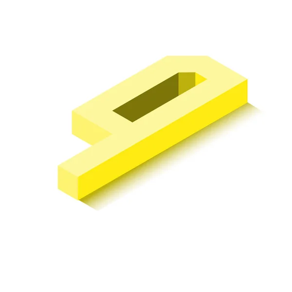 Isometrisk fyra gul ikon, 3d-karaktär med skugga — Stock vektor