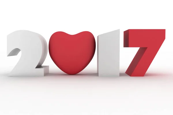 2017 year with heart. Isolated 3d illustration Stock Photo