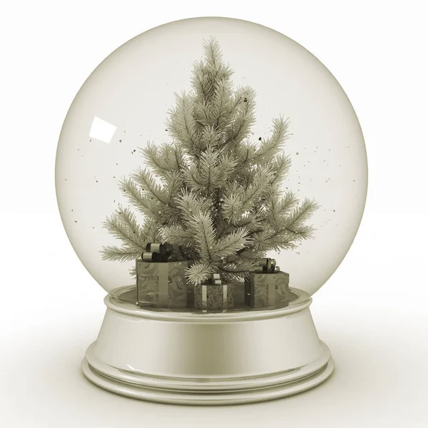 Palla di neve con albero di Natale e regali Immagine Stock