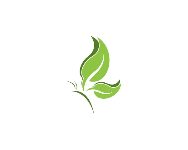 Grön Fjäril Blad Logotyp Design Mall — Stock vektor