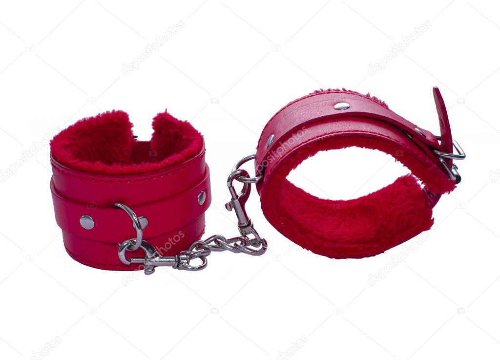 Red leather handcuffs.