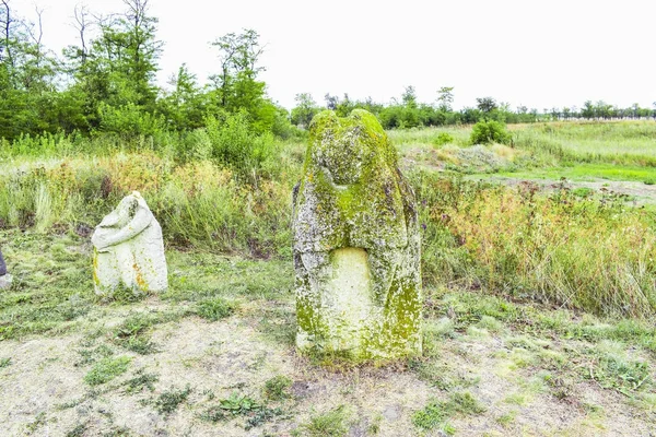 Paysage avec ancienne sculpture en pierre de Scythe dans la steppe Image En Vente