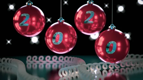 Close up, Kerstballen met nummers 2020.Zwarte bokeh backgroud — Stockfoto