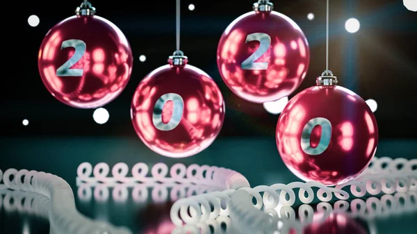 Nahaufnahme, Weihnachtskugeln mit Zahlen 2020.black bokeh background — Stockfoto