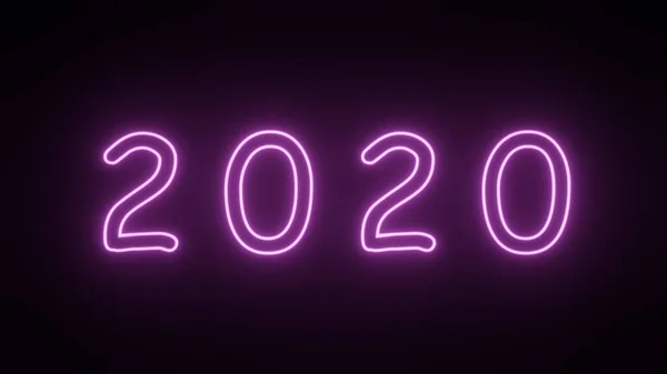 Close up view of neon light 2020, new year