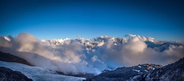Panorama High Mountains Clouds Snow Capped Mount Elbrus Caucasus Russia — Stock Photo, Image