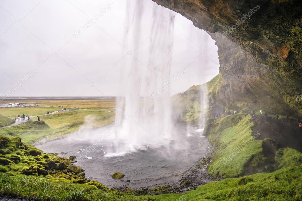 Falling water at Seljalandsfoss in Iceland