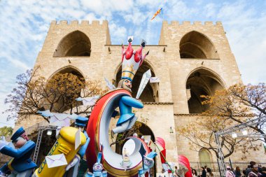 VALENCIA,SPAIN - MARCH 18: Las Fallas,papermache models are constructed then burnt in the traditional celebration in praise of St Joseph on March 18,2016 in Valencia,Spain.
