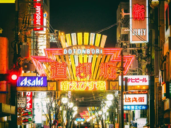 Osaka Giappone Aprile 2018 Dotonbori Una Popolare Zona Notte Intrattenimento — Foto Stock