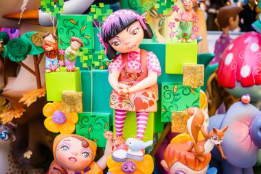 ALZIRA,SPAIN - MARCH 17: Las Fallas,papermache models are constructed then burnt in the traditional celebration in praise of St Joseph on March 17,2016 in Alzira,Valencia,Spain.