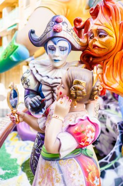 ALZIRA,SPAIN - MARCH 17: Las Fallas,papermache models are constructed then burnt in the traditional celebration in praise of St Joseph on March 17,2016 in Alzira,Valencia,Spain.