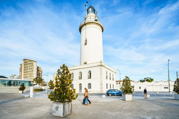 Malaga Spain January Lighthouse Farola Malaga Port January Malaga Andalusia — Stock Photo, Image