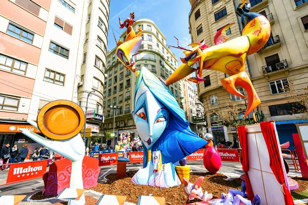 Valencia Spagna Marzo Las Fallas Modelli Cartapesta Sono Costruiti Poi — Foto Stock