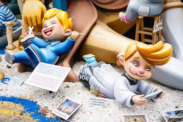 Valencia Spain March Las Fallas Papermache Models Constructed Burnt Traditional — 스톡 사진