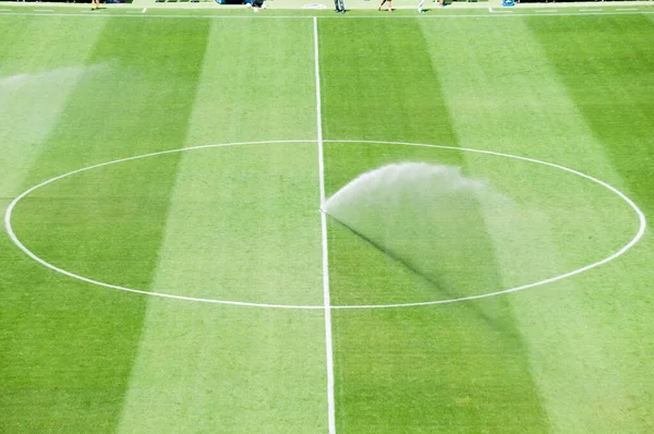 Sprinkler Refreshing Soccer Turf — Stock Photo, Image