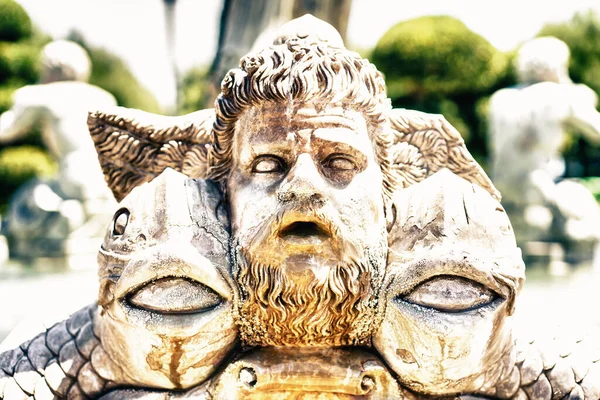 Close Bateria Park Fountain Detail Male Head Fish Blowing Water — Stock Photo, Image