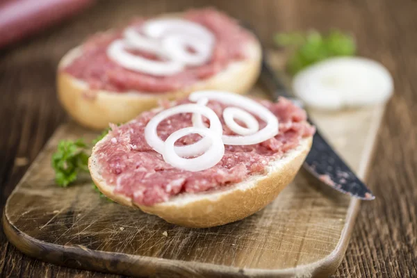 Bun with Mett, German cuisine — Stock Photo, Image