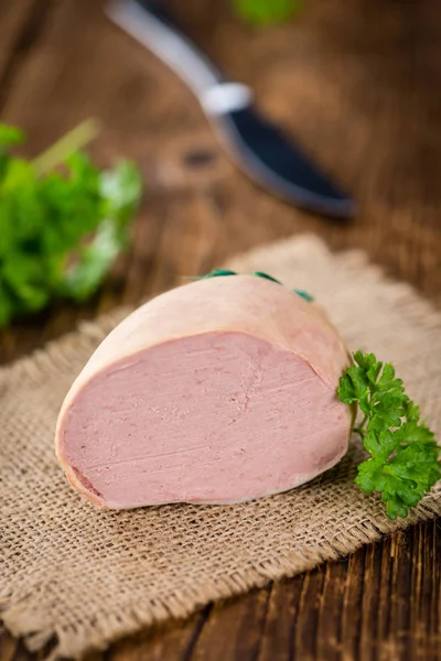 Portion of Liverwurst (German cuisine) (selective focus) — Stock Photo, Image